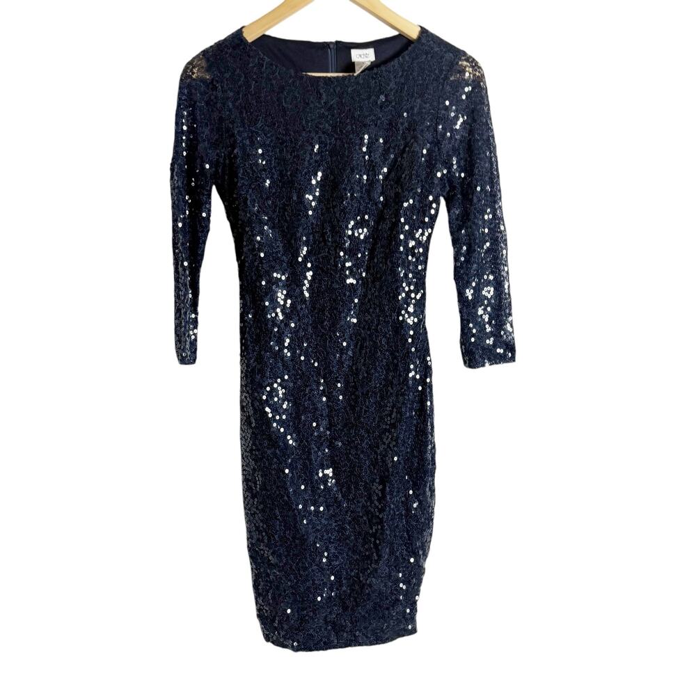 Cache Navy Blue Sequined Bodycon Sheath Mini Cocktail Dress Size 0